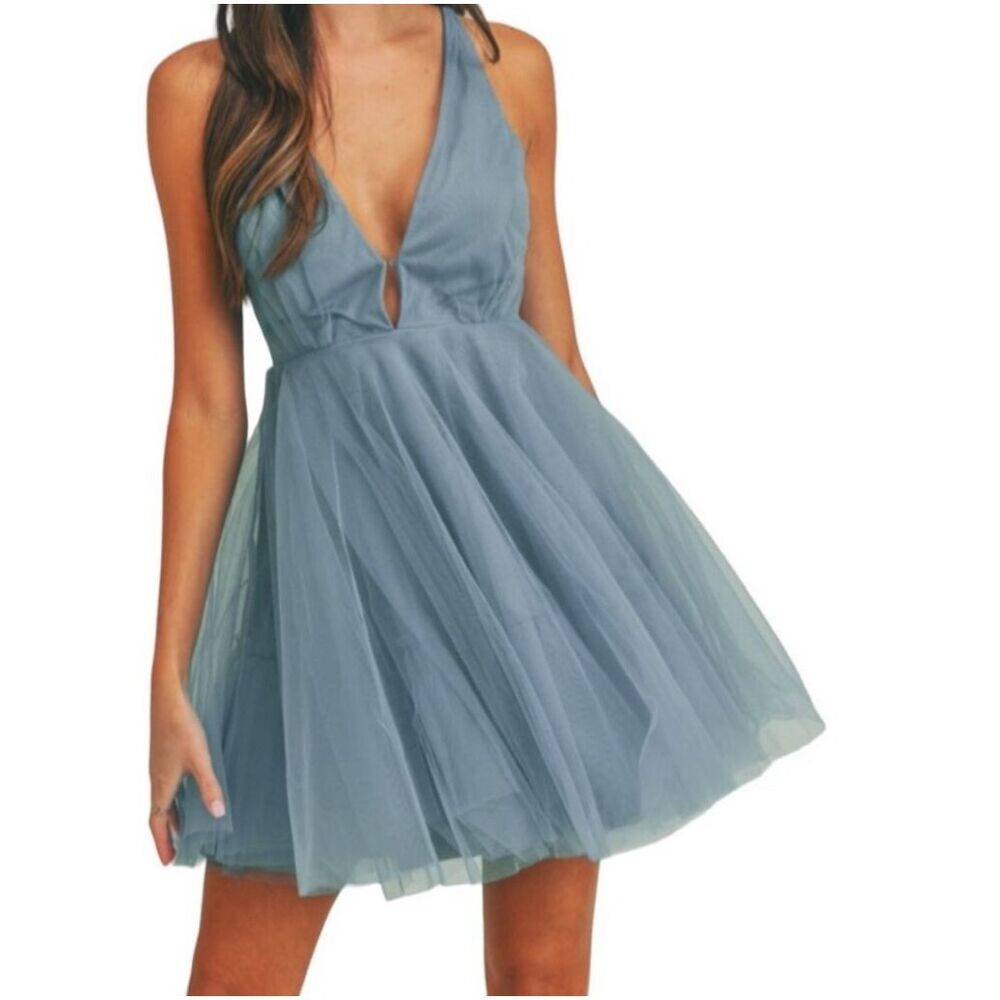 Mable Sleeveless V-Neck Open‎ Back Tulle Mini Dress Pink Size Medium NWT